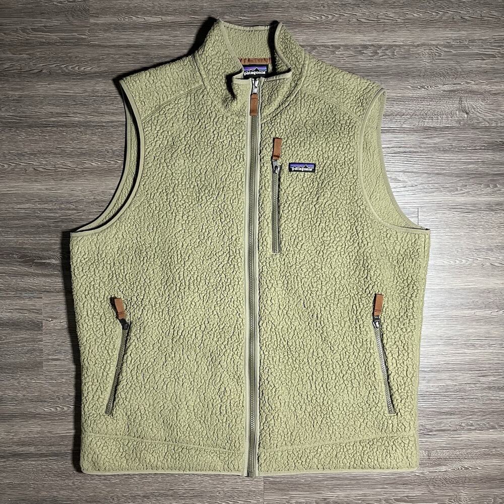 Patagonia Retro Pile Vest Men's XXL Sage Khaki Fleece Full Zip 22821 Outdoor EUC